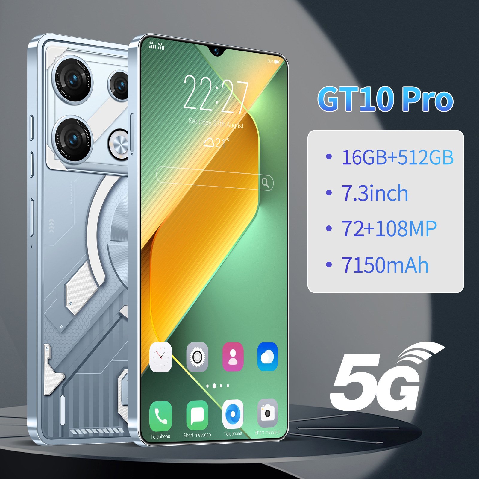 Cheap and affordable smartphone GT10 PRO 7.3 inches 8 million pixels 2+16 Android 8.1
