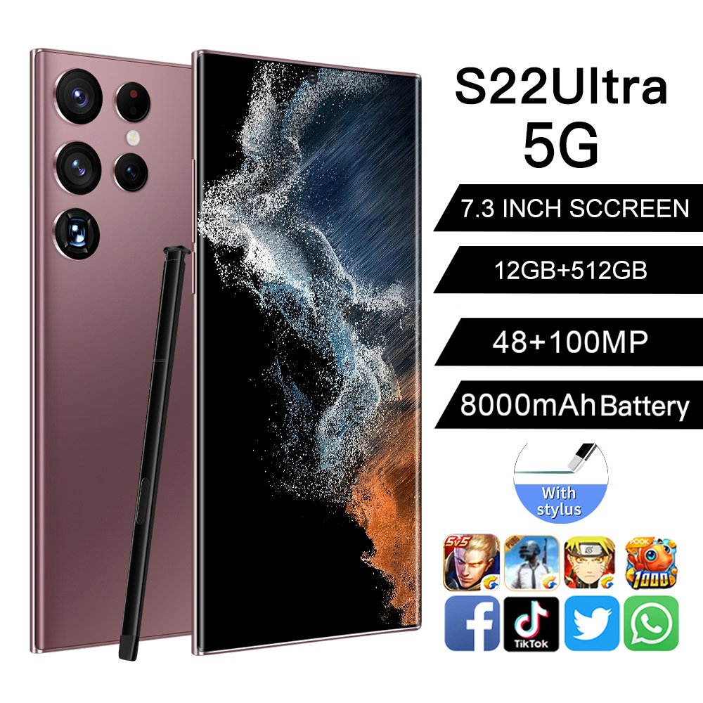 New S22 U-ltra 5G 12GB+512GB 7.3 inch Fingerprint Android 12 Dual SIM mobile phone