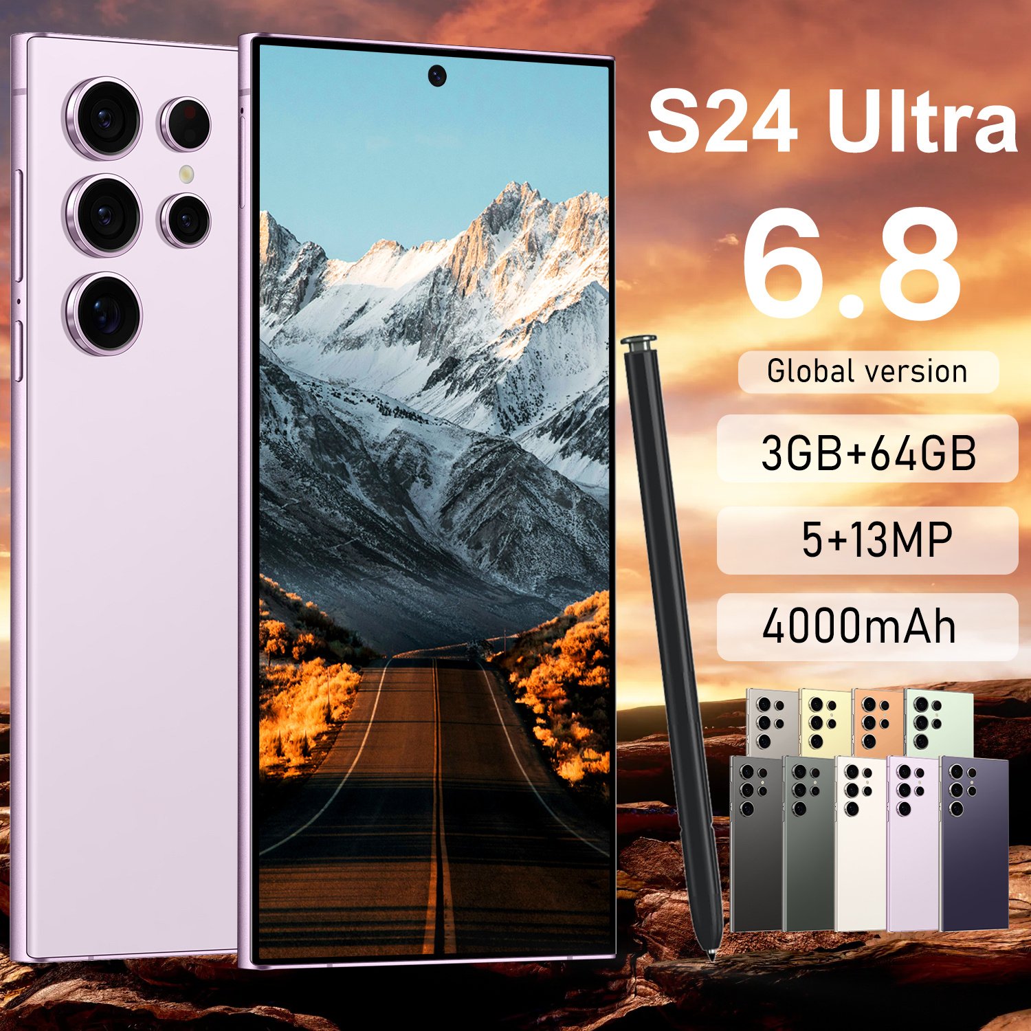 Economical Phone S24 Ultra Android 11 6.8 Inch 2 SIM Full Screen 3GB 64GB GPS 3G 4G Bluetooth Function Video Call