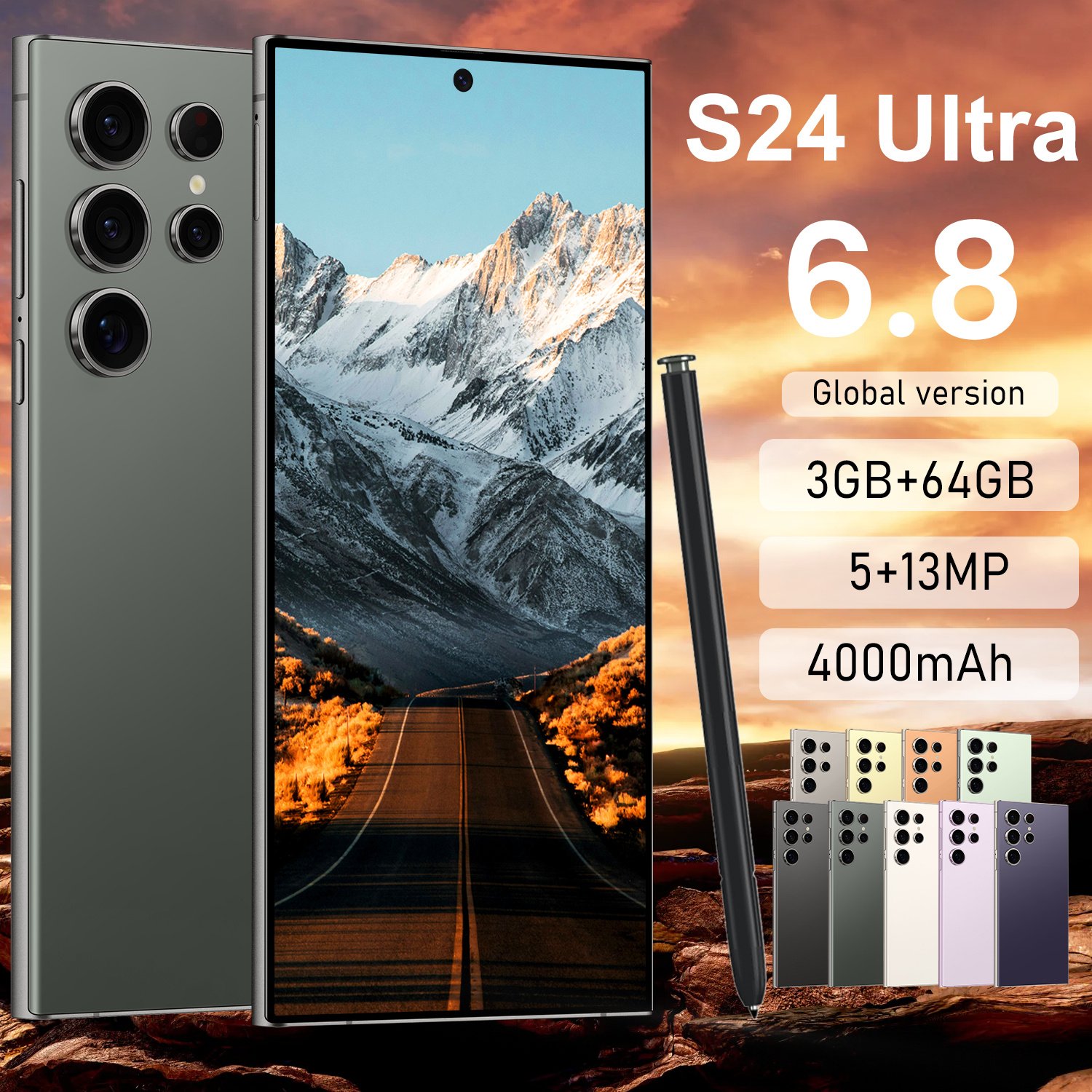 Economical Phone S24 Ultra Android 11 6.8 Inch 2 SIM Full Screen 3GB 64GB GPS 3G 4G Bluetooth Function Video Call