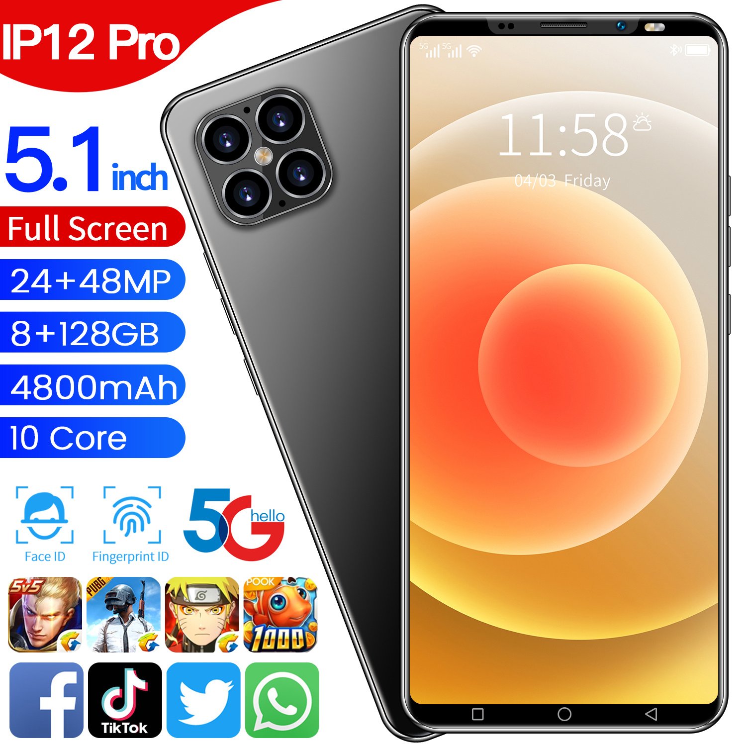 Cheap USA Wholesale Cell Phones for Sale Global Version IP12 Pro Smartphone 5G Unlocked Phone Gaming Mobile Phones