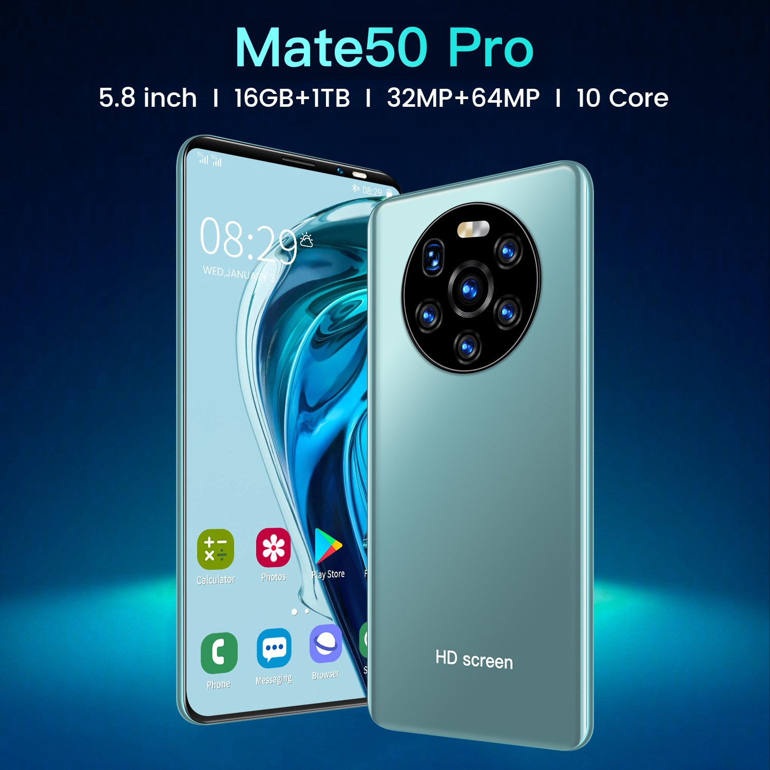 2024 New Gaming Mate50 Pro 5.8 "1+8G Android Smartphone Mobile Phone Cases Original