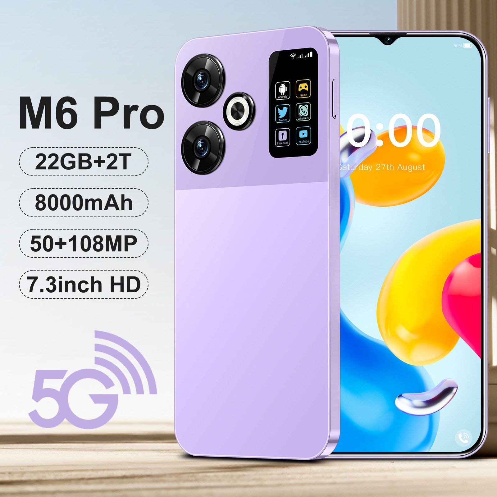 Cross-border cheap mobile phone new M6Pro large screen 7.3 inches 1 + 16GB low price spot foreign trade wholesale smart phone