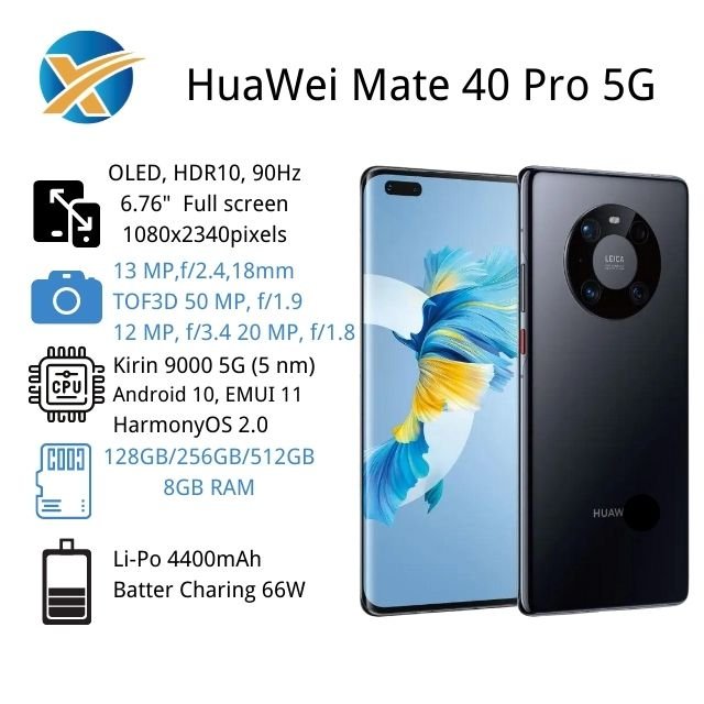 Huawei Soc 6 76 Full Screen Mate 40 Pro 5G Smartphone 8GB 256GB Unlock Cell Phone Original Black Smartphone 128gb NFC Simply