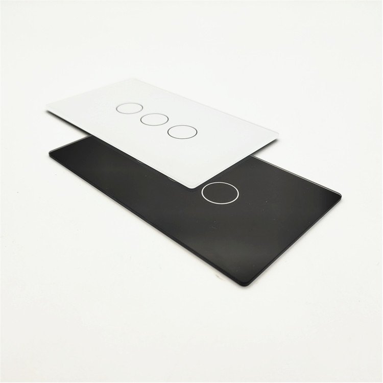 Production custom best-selling Gorilla Glass touch screen capacitive wall switch glass panel silkscreen black white glass panel
