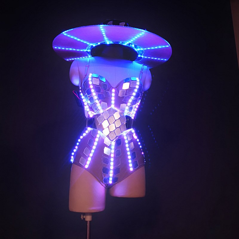 LED glowing woman clothing led costume stage jacket dancer suit led light costume for stage dj disco dancing for dance