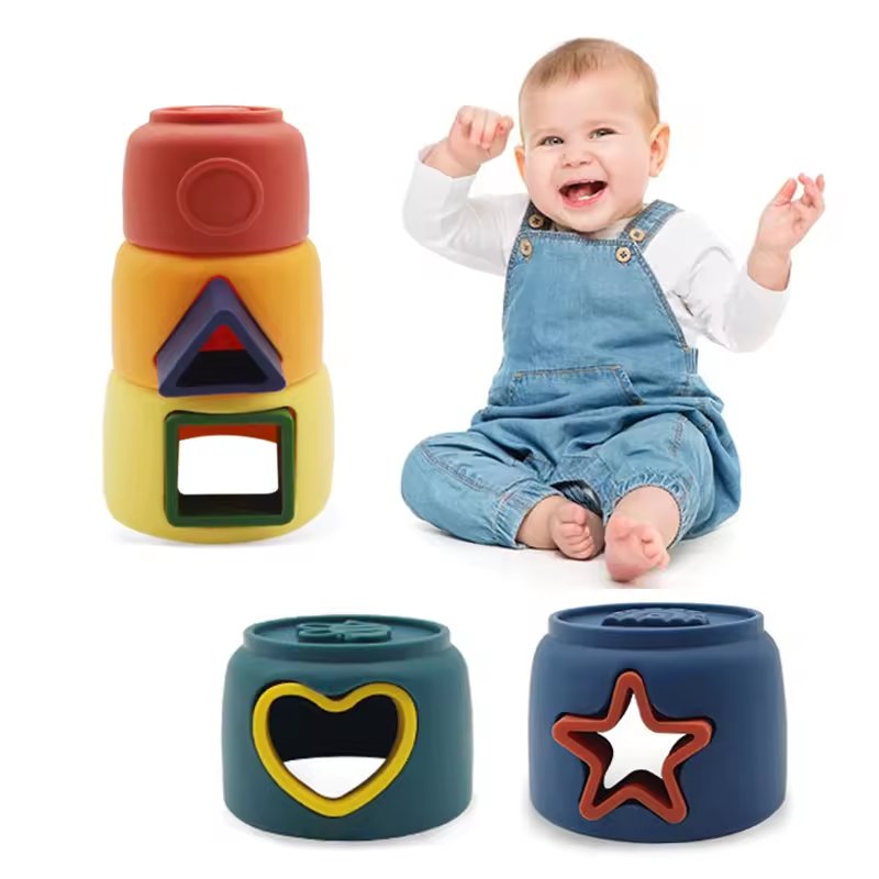 Hot Sale Baby Products Baby Toys Geometry Silicone Stacking Cups Silicone stack cups silicone puzzle stacking toy For Children