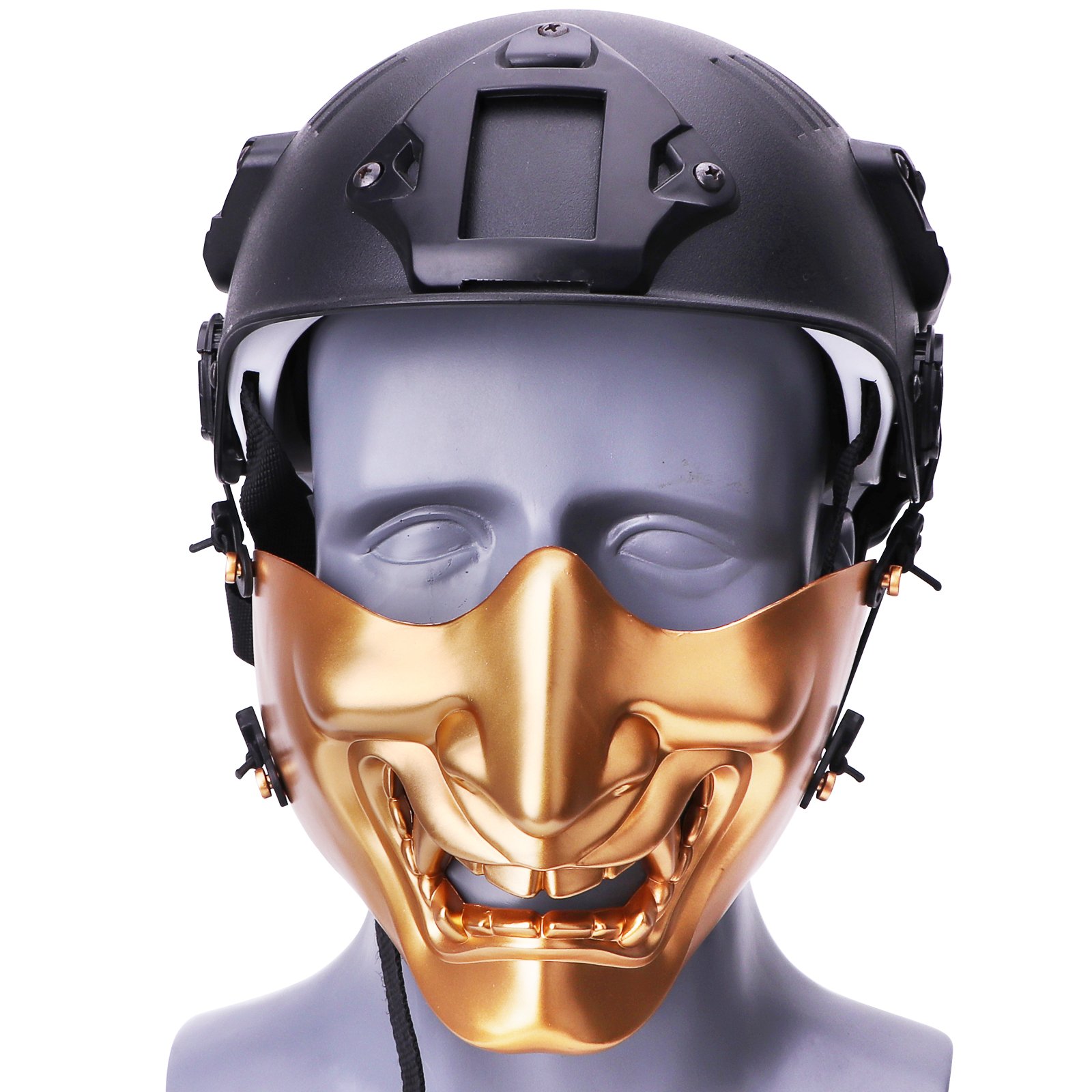 Tactical Half Face Demon Samurai Mask El Wire Anime Mask with Fangs Halloween