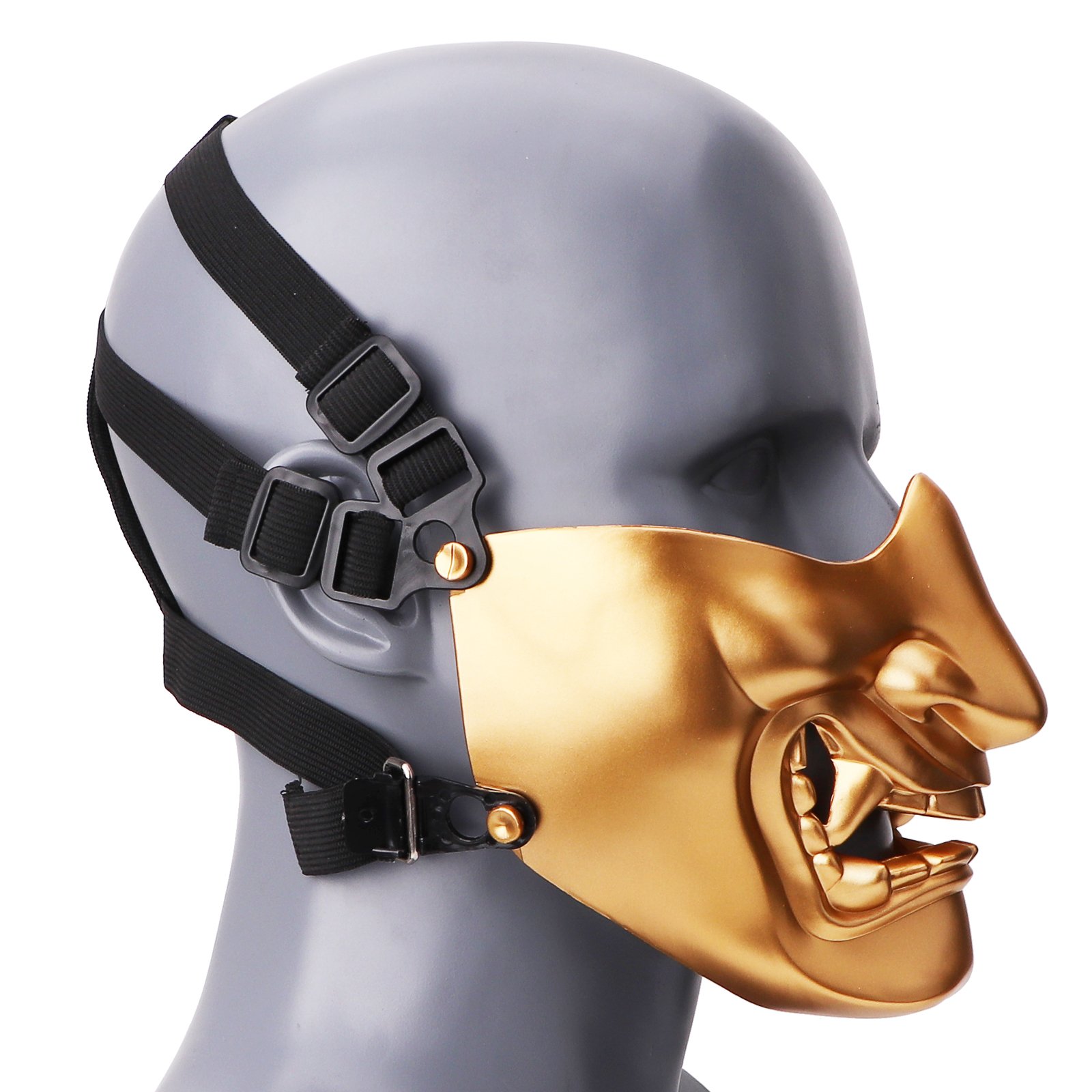 Tactical Half Face Demon Samurai Mask El Wire Anime Mask with Fangs Halloween