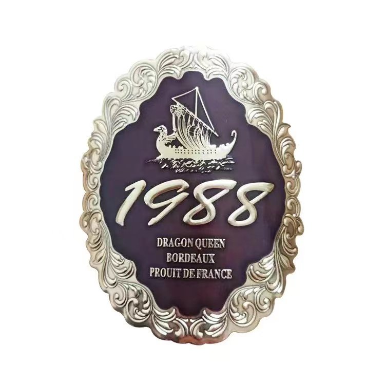 Custom Textured Stamping High Quality Adhesive Waterproof Embossment Glass Wine Bottle Label