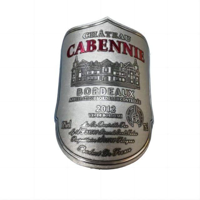 Custom Textured Stamping High Quality Adhesive Waterproof Embossment Glass Wine Bottle Label