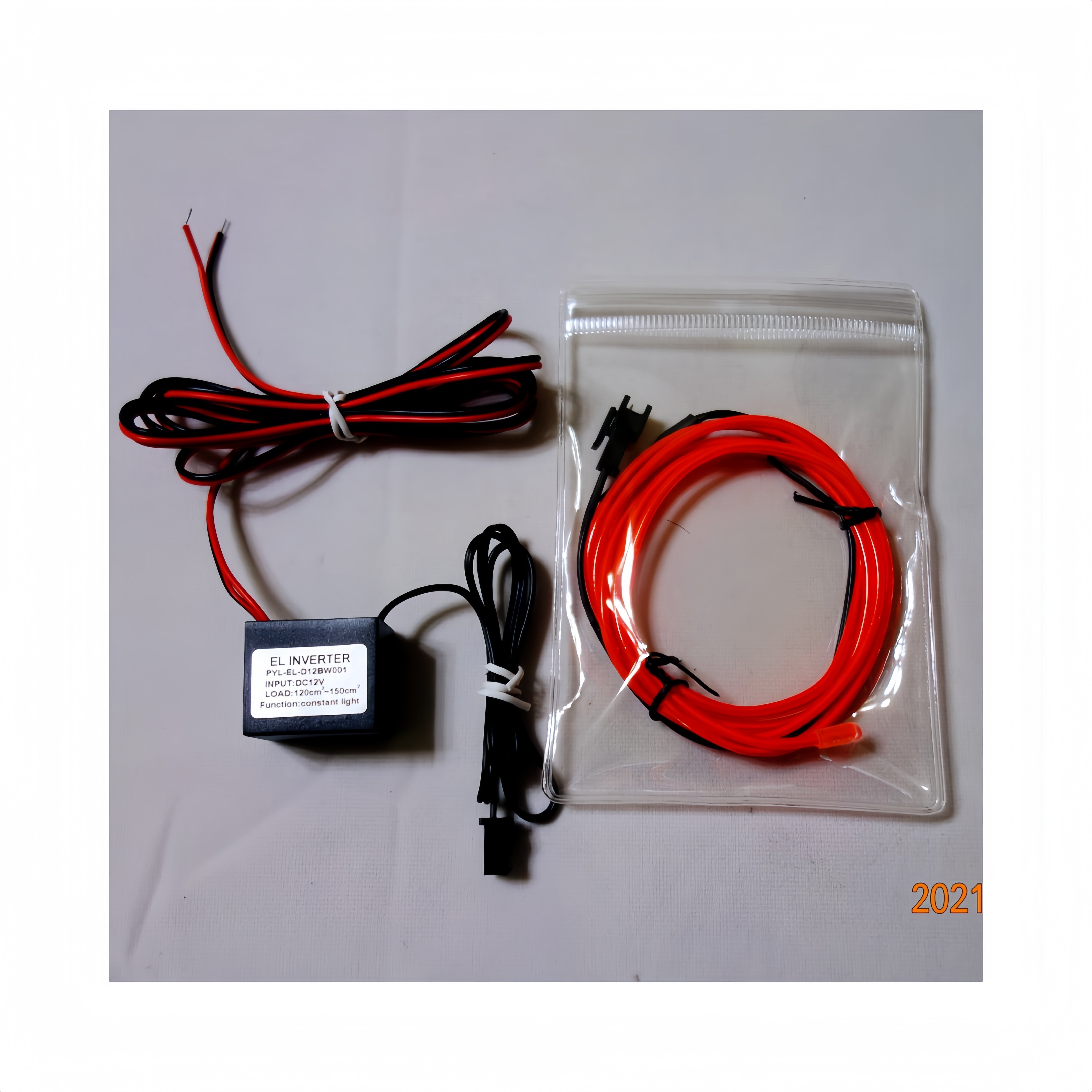 "Polar light 2" 150cm 2.3mm/3.2mm EL wire with 12V constant light Simple sealing EL wire Inverter PVC Bag Packaging