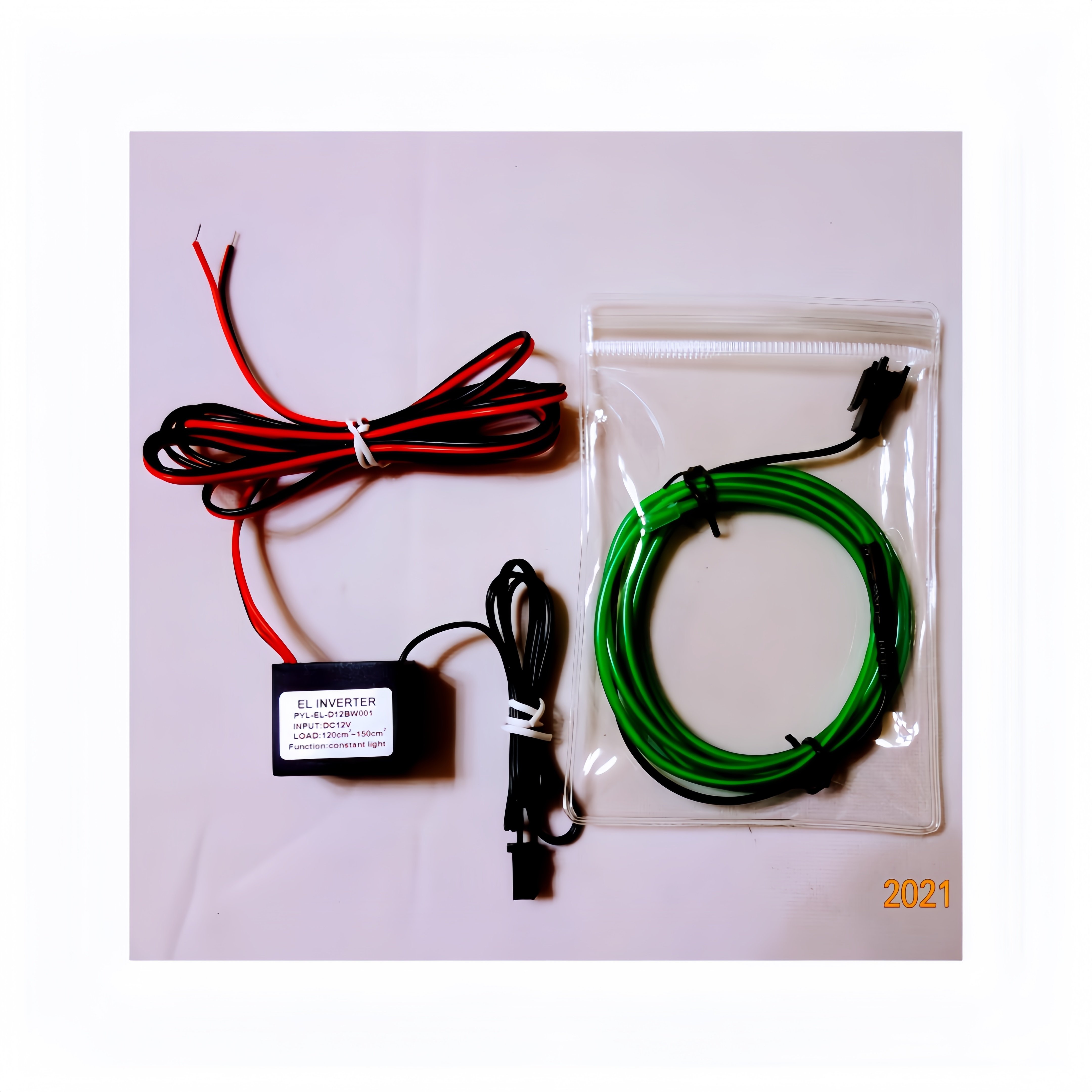 "Polar light 2" 150cm 2.3mm/3.2mm EL wire with 12V constant light Simple sealing EL wire Inverter PVC Bag Packaging