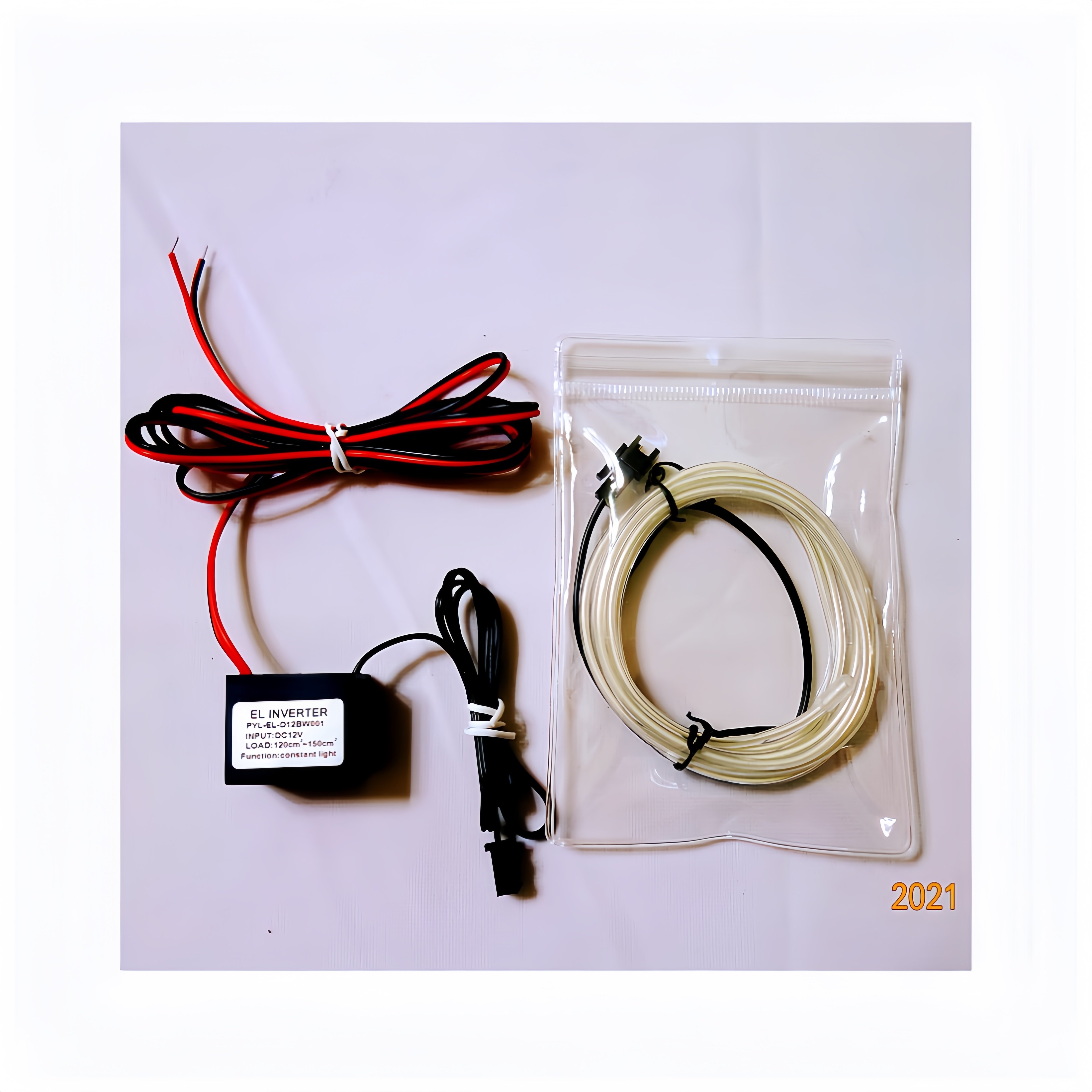 "Polar light 2" 150cm 2.3mm/3.2mm EL wire with 12V constant light Simple sealing EL wire Inverter PVC Bag Packaging