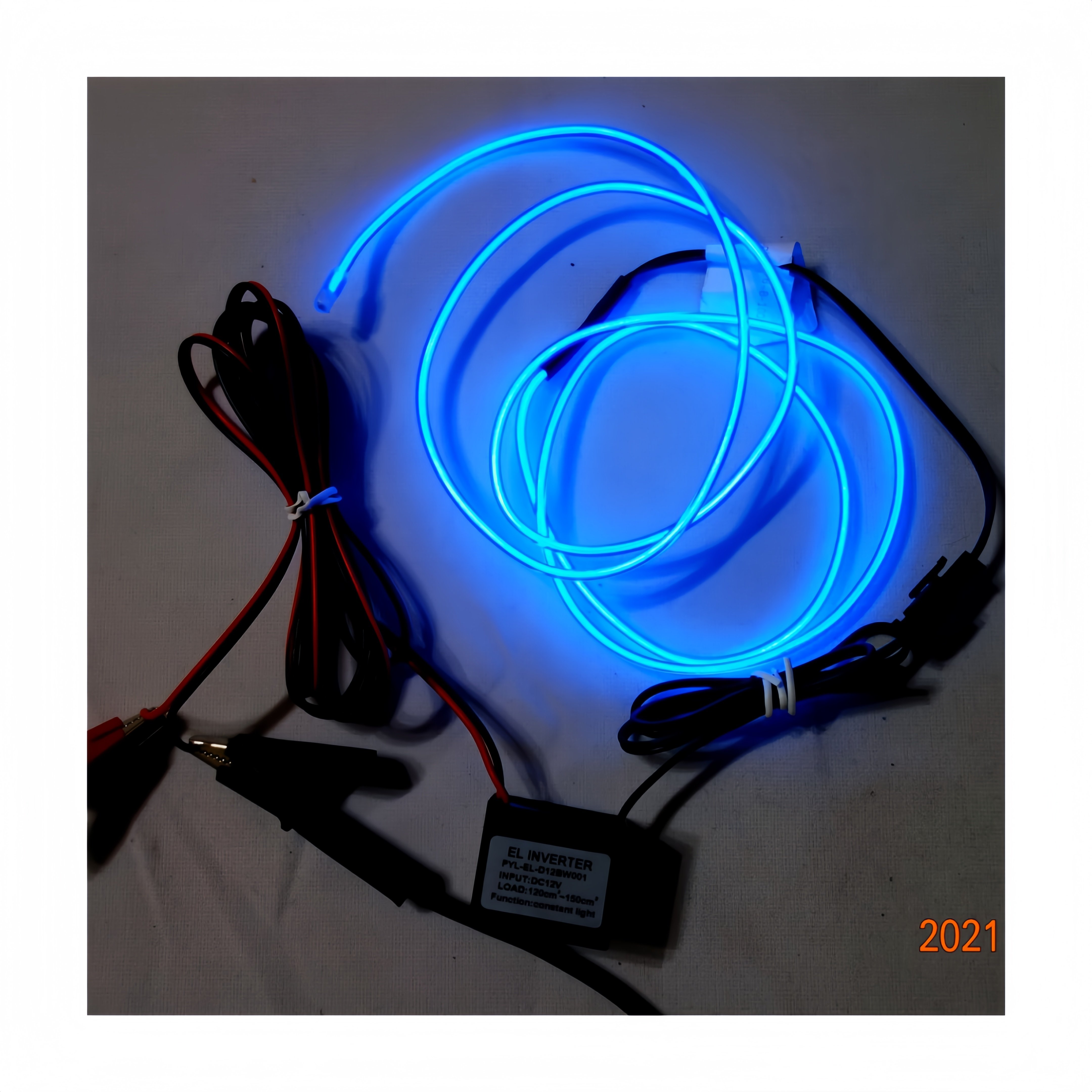 "Polar light 2" 150cm 2.3mm/3.2mm EL wire with 12V constant light Simple sealing EL wire Inverter PVC Bag Packaging