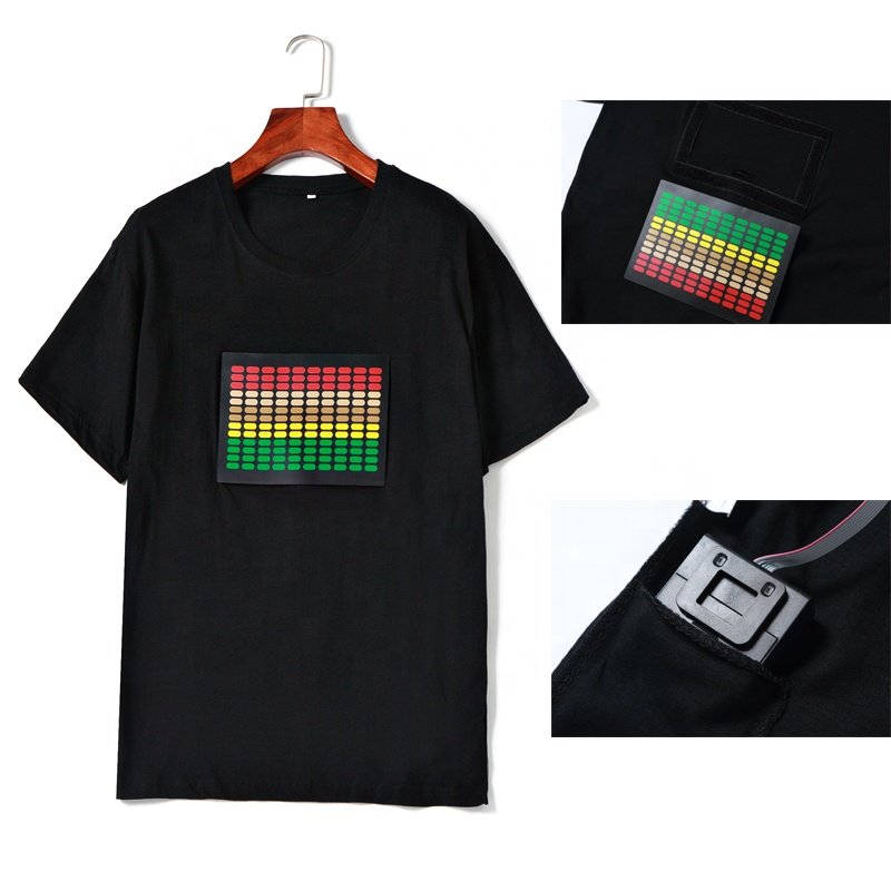 Hot Products High Quality Led Sound Active Equalizer El Panel Night Club Party Shirts Fashion Design Tshirts