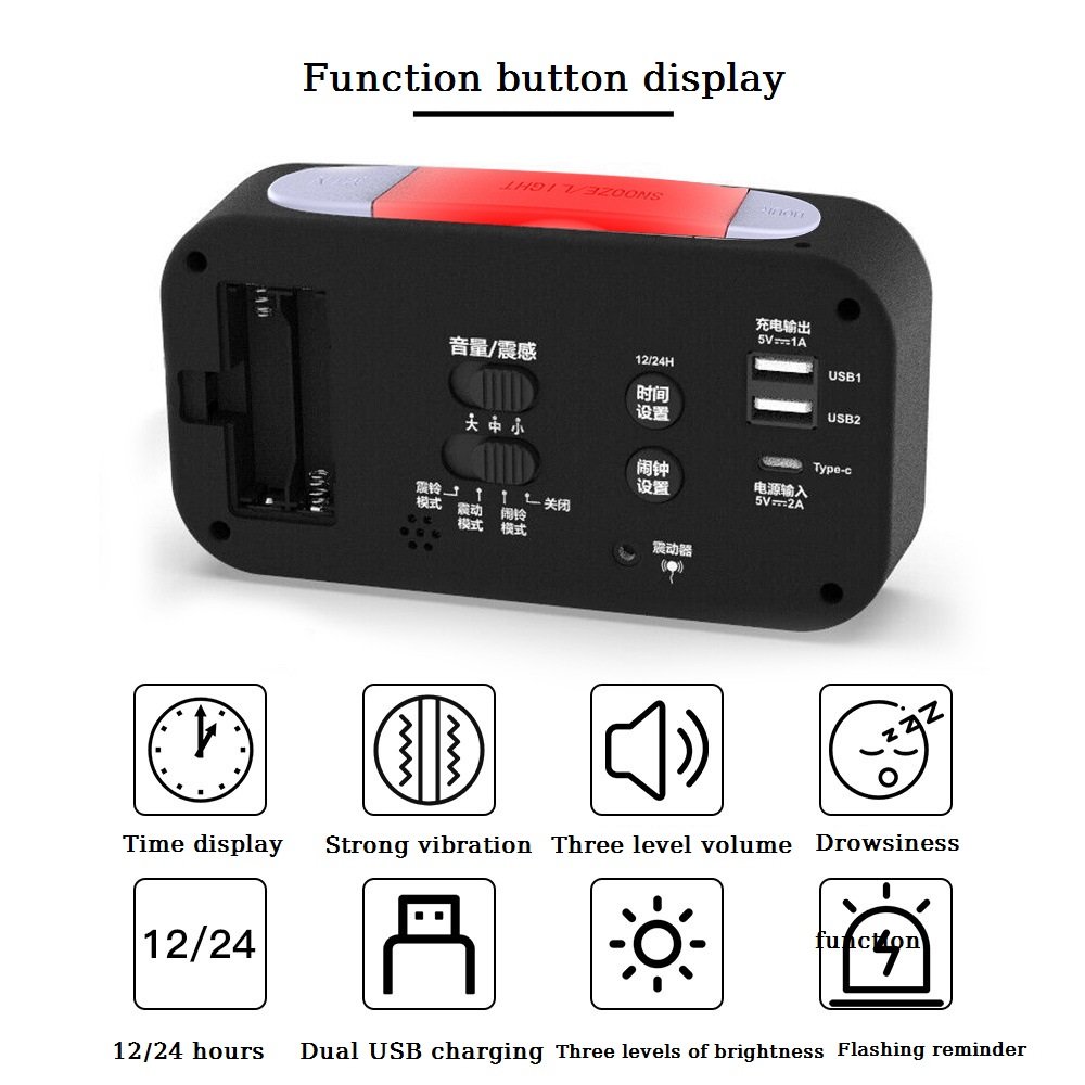 Popular Large Digital Vibrating Alarm Clock With Charging Desk Led Digital Clock With Screen Auto Adjusting Usb Charger