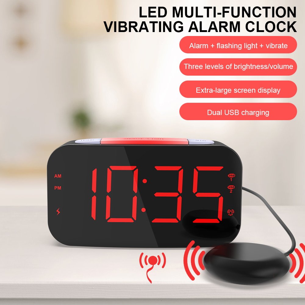 Popular Large Digital Vibrating Alarm Clock With Charging Desk Led Digital Clock With Screen Auto Adjusting Usb Charger