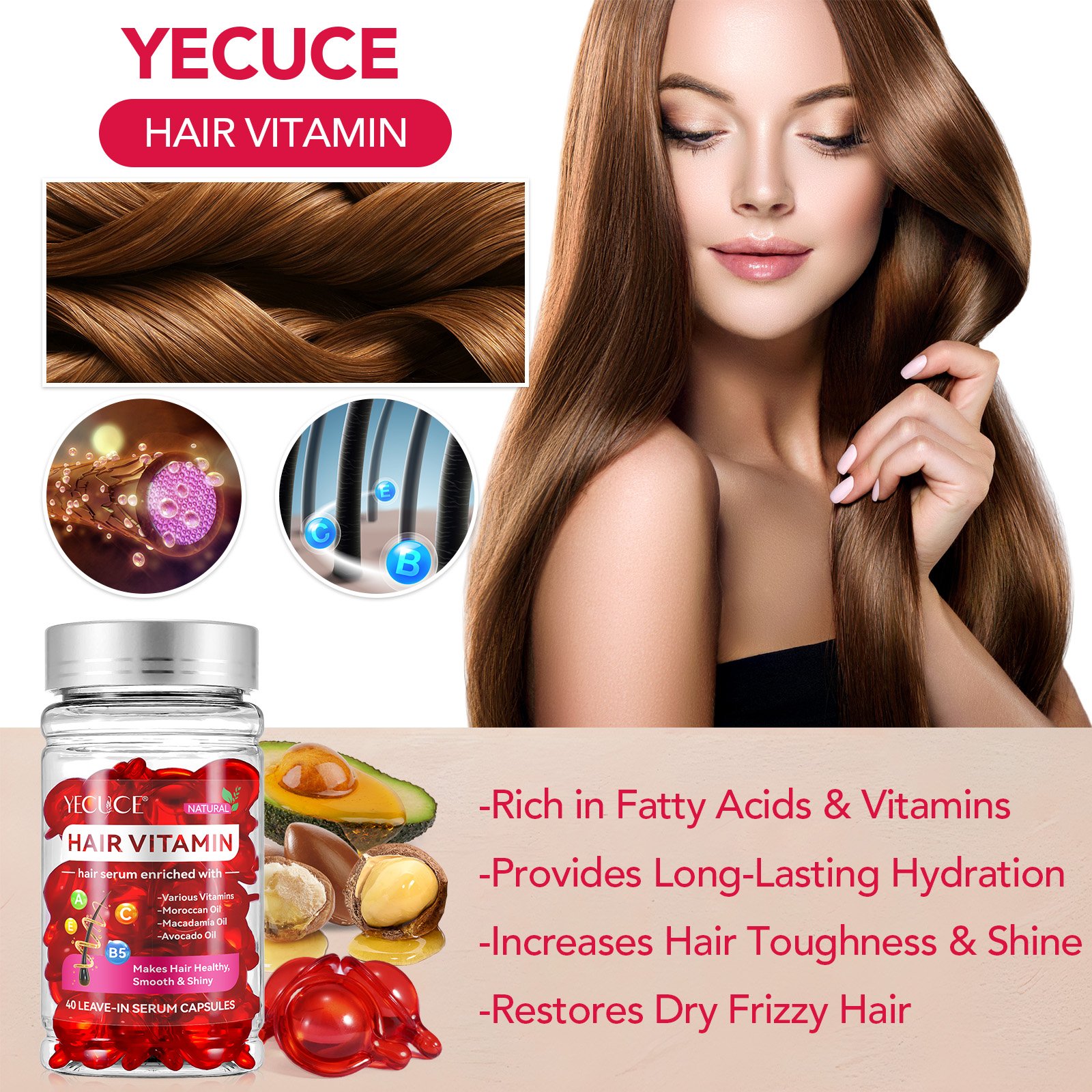 Hot Sale Hair Treatment Serum Capsules Vitamin C B5 Hair Serum Enriched With Moroccan Macadamia Avocado Oil For Hair Smooth