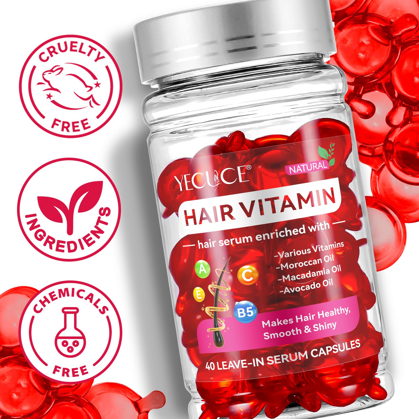 Hot Sale Hair Treatment Serum Capsules Vitamin C B5 Hair Serum Enriched With Moroccan Macadamia Avocado Oil For Hair Smooth