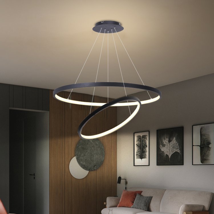 Custom Hotel Project Modern Living Room Bedroom Black Round Led Lights Chandelier Circle Ring Pendant Light