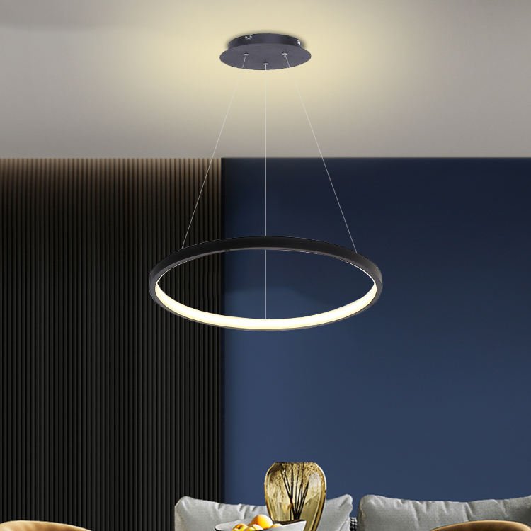 Custom Hotel Project Modern Living Room Bedroom Black Round Led Lights Chandelier Circle Ring Pendant Light