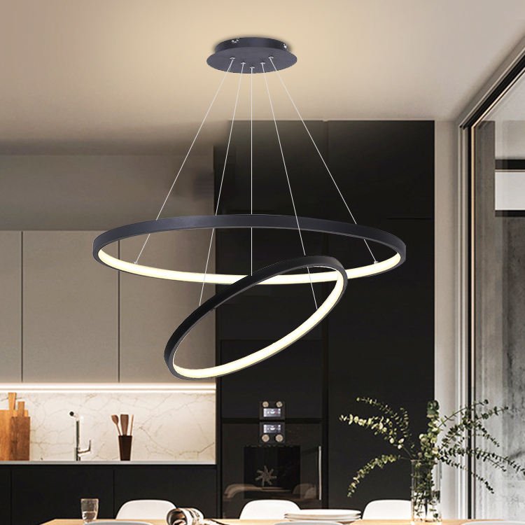 Custom Hotel Project Modern Living Room Bedroom Black Round Led Lights Chandelier Circle Ring Pendant Light