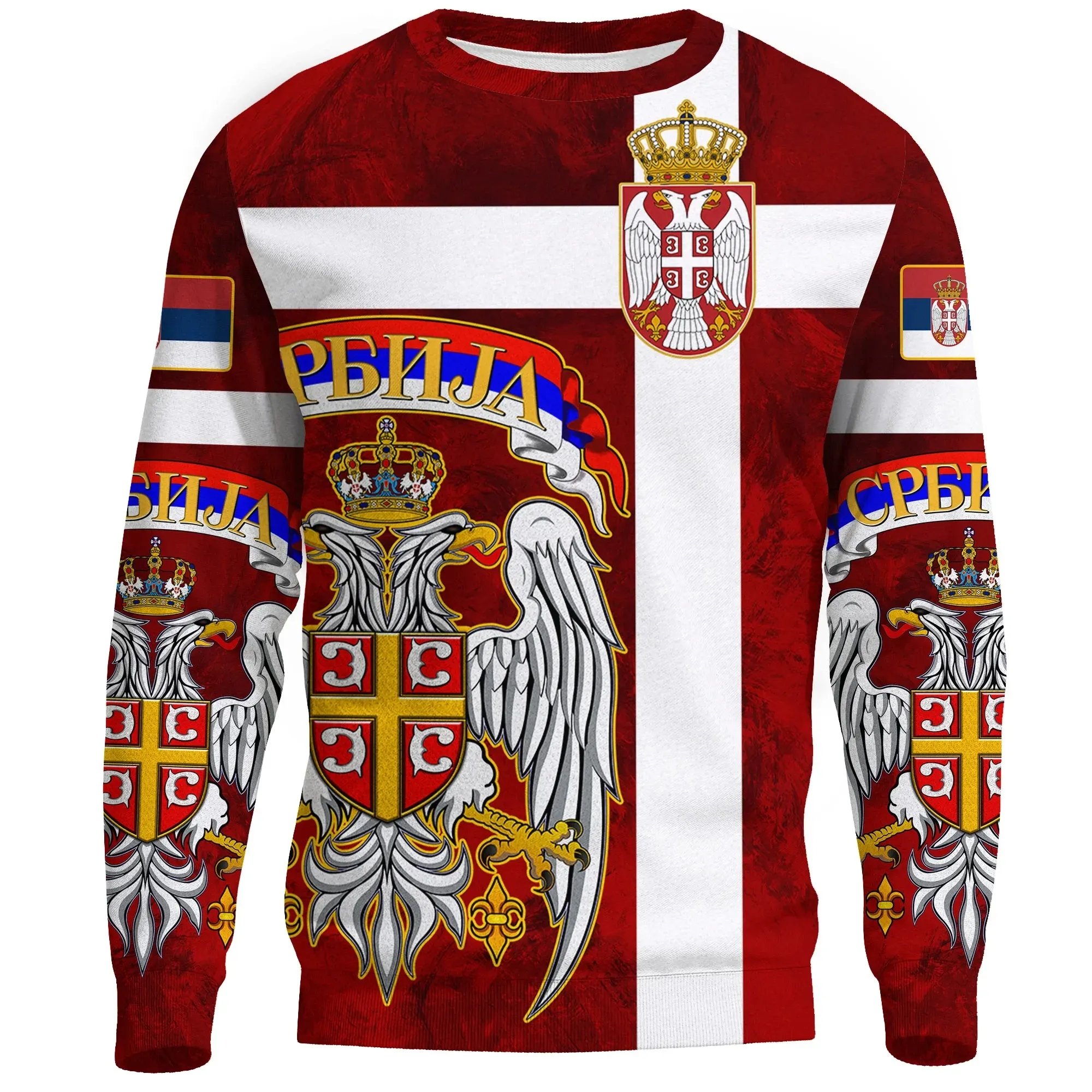 NewSerbian Eagle Coat Of Arms Crewneck Sweatshirt For Men Autumn Long Sleeve Essentials Sweatshirt In Bulk Polyester Sweatshirts