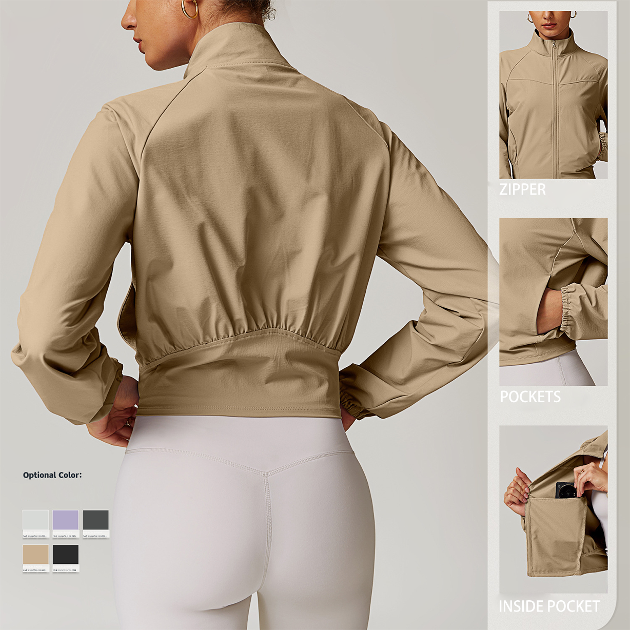 Autumn c New Product Fitness Sports Yoga Stand-up Collar Zipper Jacket Windproof Jackets Skin Friendly Gym Coat With Pockets