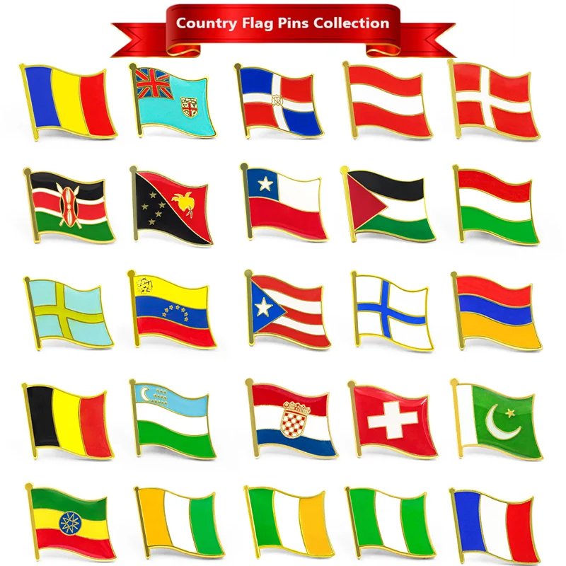 Pin Algeria Antigua Barbuda Dominica Panama Tonga Cambodia Angola Belgium Palestine Badge Custom Lapel Flag National Day Pin