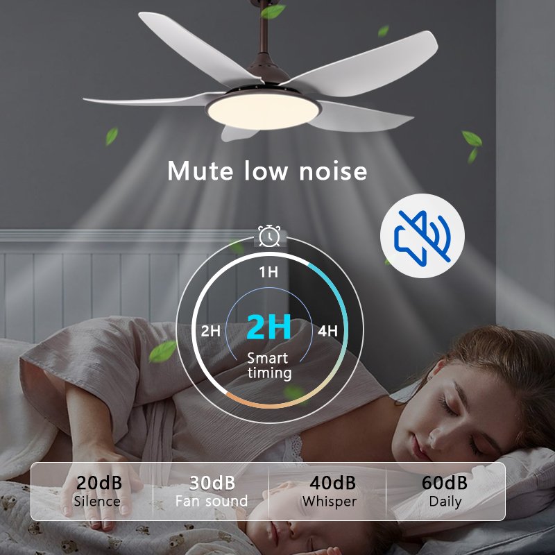 44 Inch Energy Saving DC Motor Decorative Living Room Dining Room ABS 5 Blades Modern Remote Control Led Ceiling Fan With Light