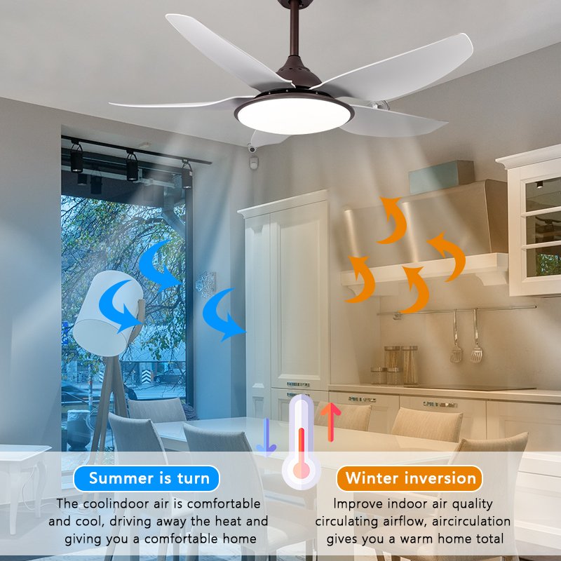 44 Inch Energy Saving DC Motor Decorative Living Room Dining Room ABS 5 Blades Modern Remote Control Led Ceiling Fan With Light