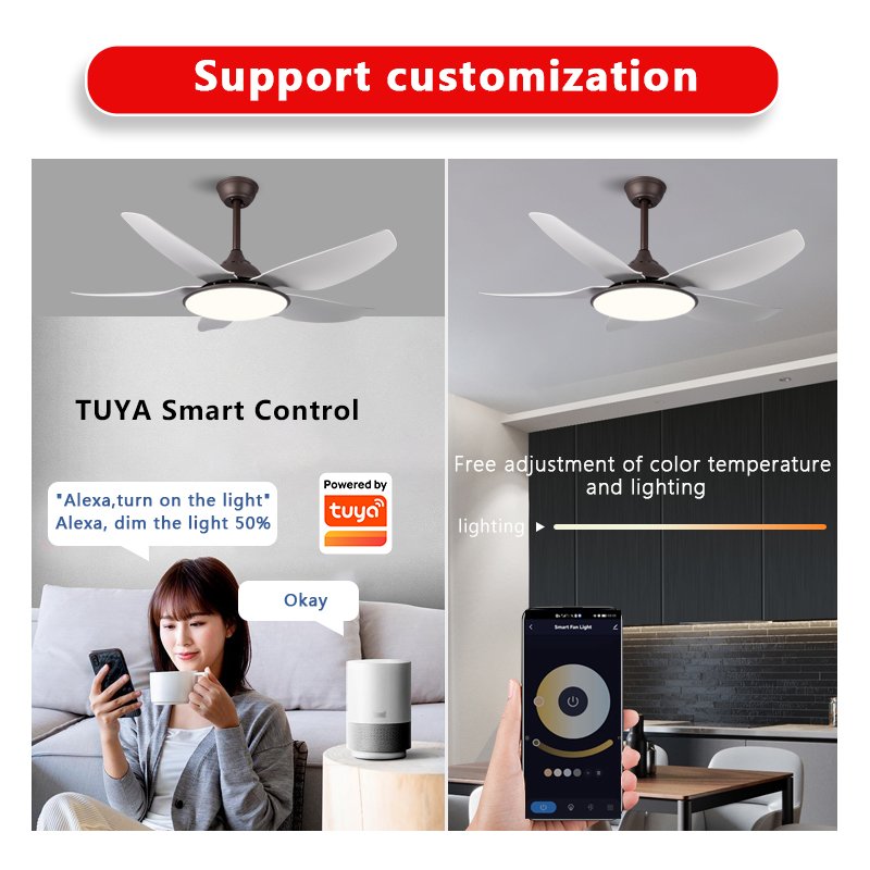44 Inch Energy Saving DC Motor Decorative Living Room Dining Room ABS 5 Blades Modern Remote Control Led Ceiling Fan With Light