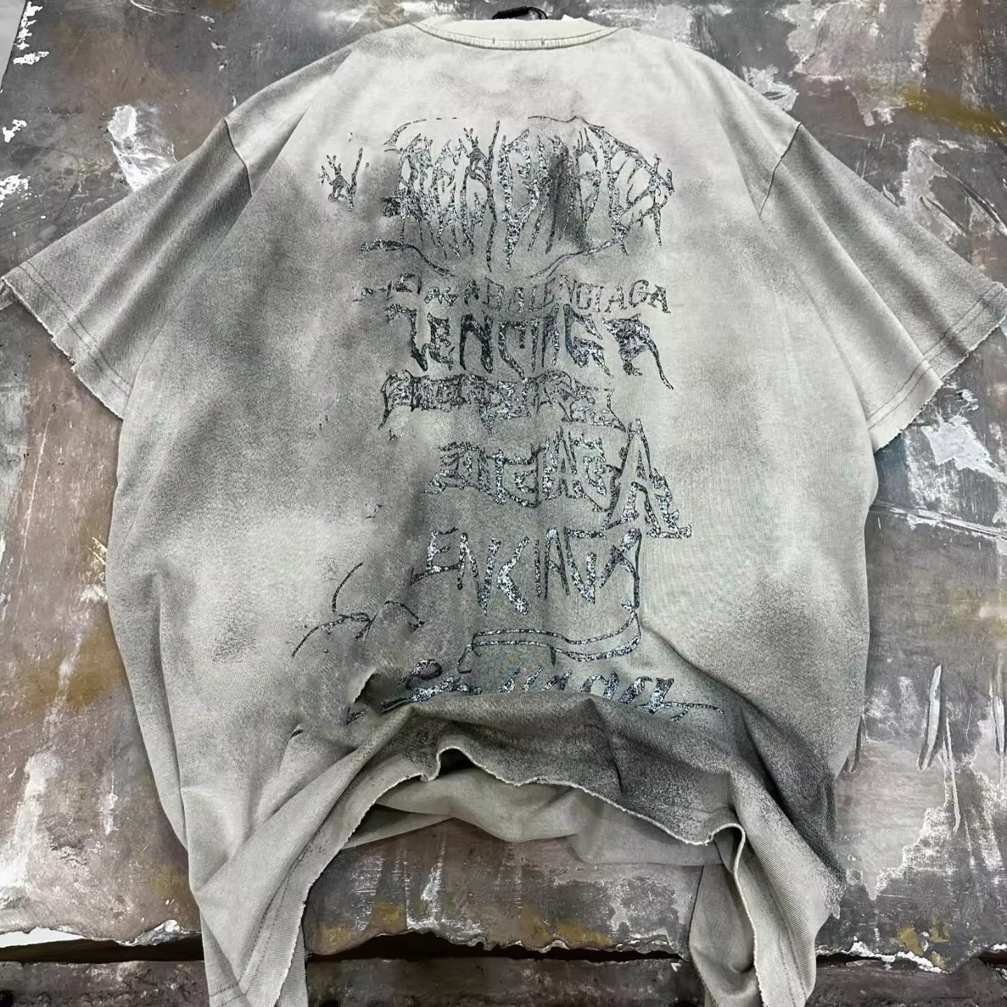 2024 New Top Fashionable Streetwear Looks Vintage Acid Wash Tee Silk Screen Printing Letter Distressed Washed T-Shirts For Men's