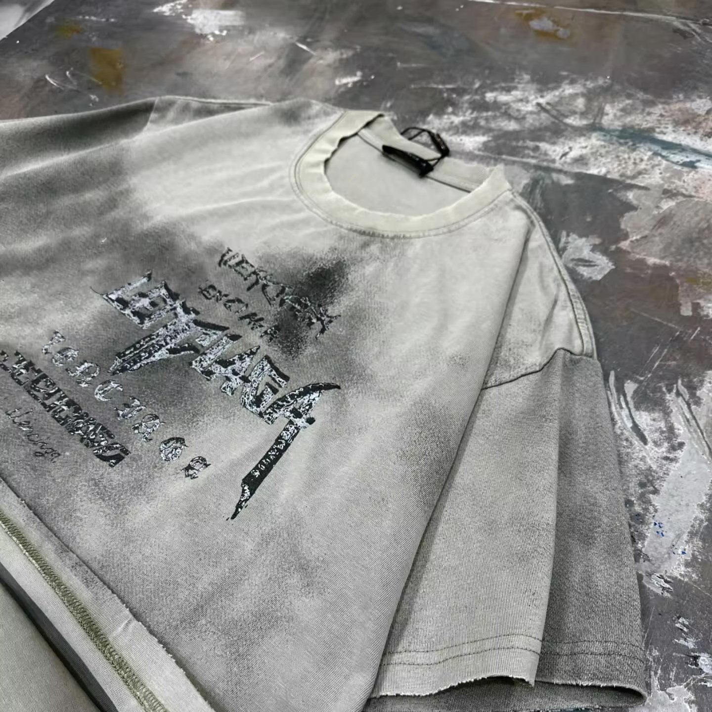 2024 New Top Fashionable Streetwear Looks Vintage Acid Wash Tee Silk Screen Printing Letter Distressed Washed T-Shirts For Men's
