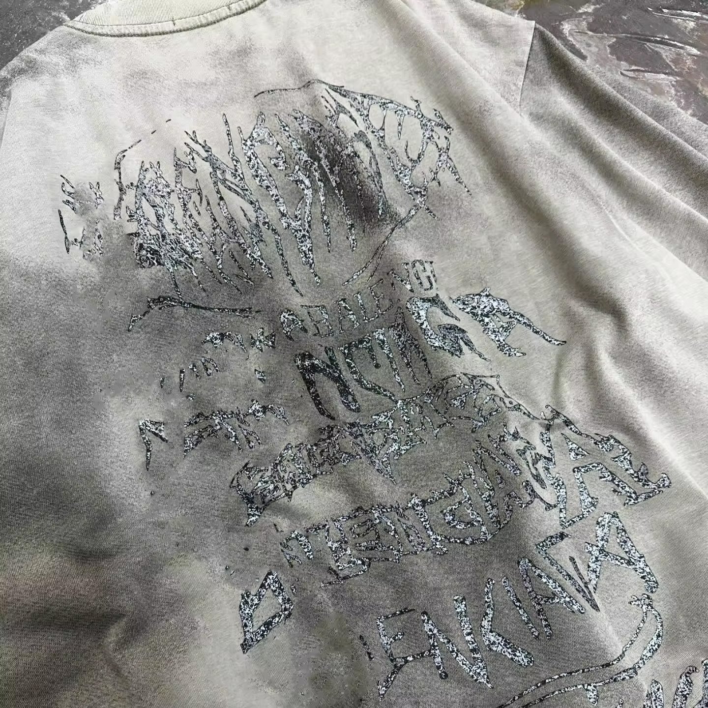 2024 New Top Fashionable Streetwear Looks Vintage Acid Wash Tee Silk Screen Printing Letter Distressed Washed T-Shirts For Men's