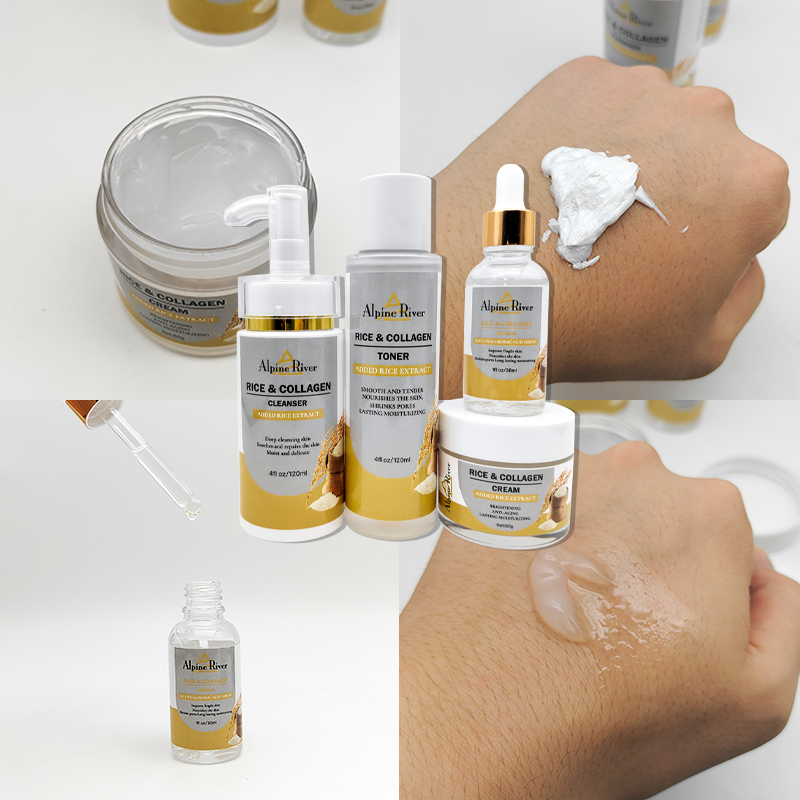 Private Label Luxury Natural Vitamin E Skin Whitening Exfoliating Anti-Aging Skin Care Products Organic Rice Skin Care Set