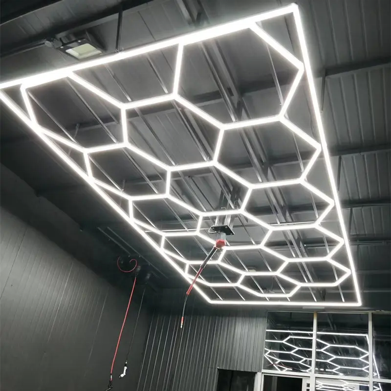 2435mm*4845mm Hexagon Detailing Workshop Ceiling Led Lights For Car Shop And Garage honeycomb lights hexagonal led light