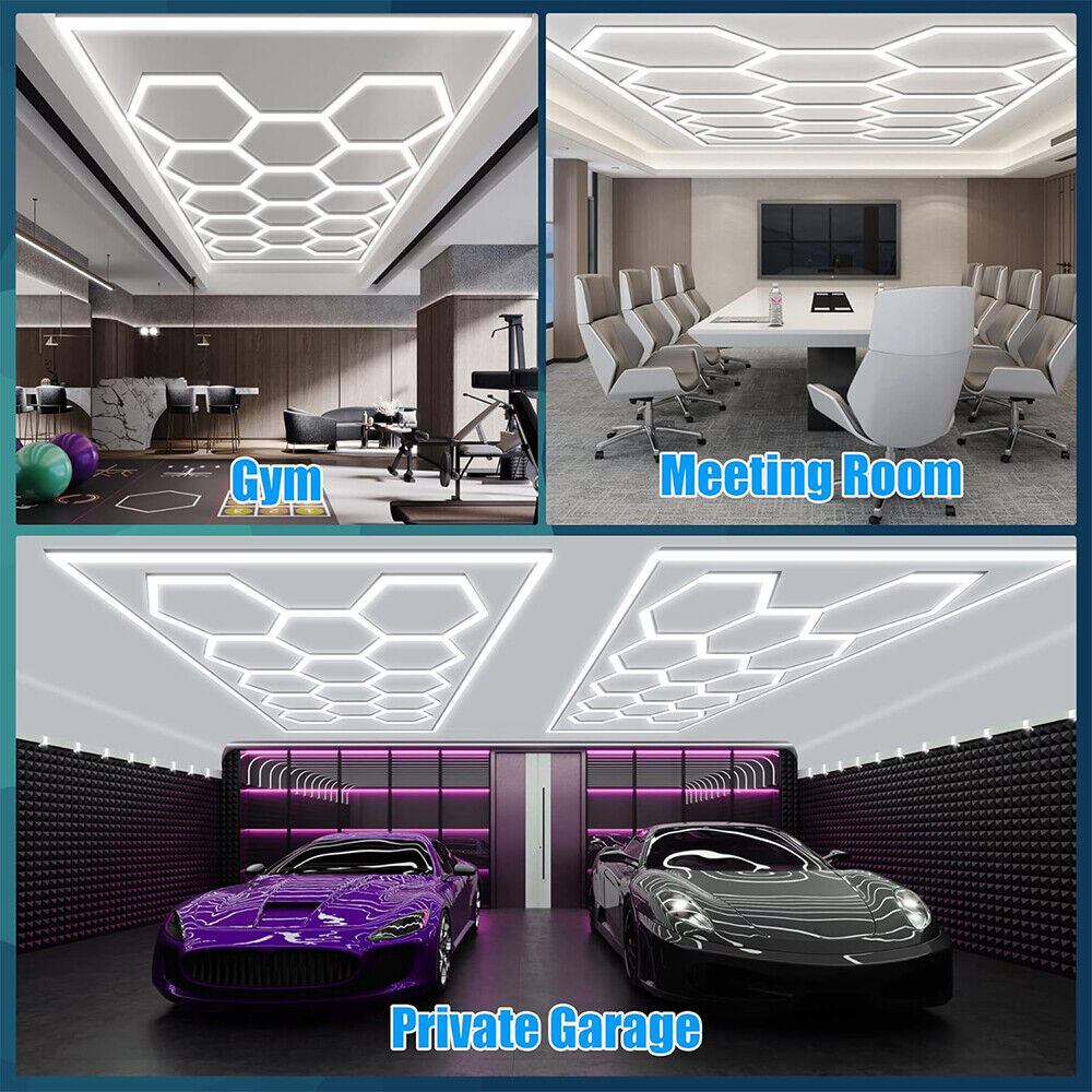 2435mm*4845mm Hexagon Detailing Workshop Ceiling Led Lights For Car Shop And Garage honeycomb lights hexagonal led light