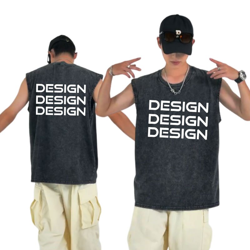 High Quality Custom 100% Cotton Men Vest Men's Tank Tops Trending Products sleeveless Acid Wash Vintage tank top Men