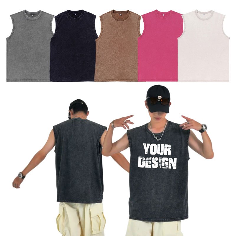High Quality Custom 100% Cotton Men Vest Men's Tank Tops Trending Products sleeveless Acid Wash Vintage tank top Men