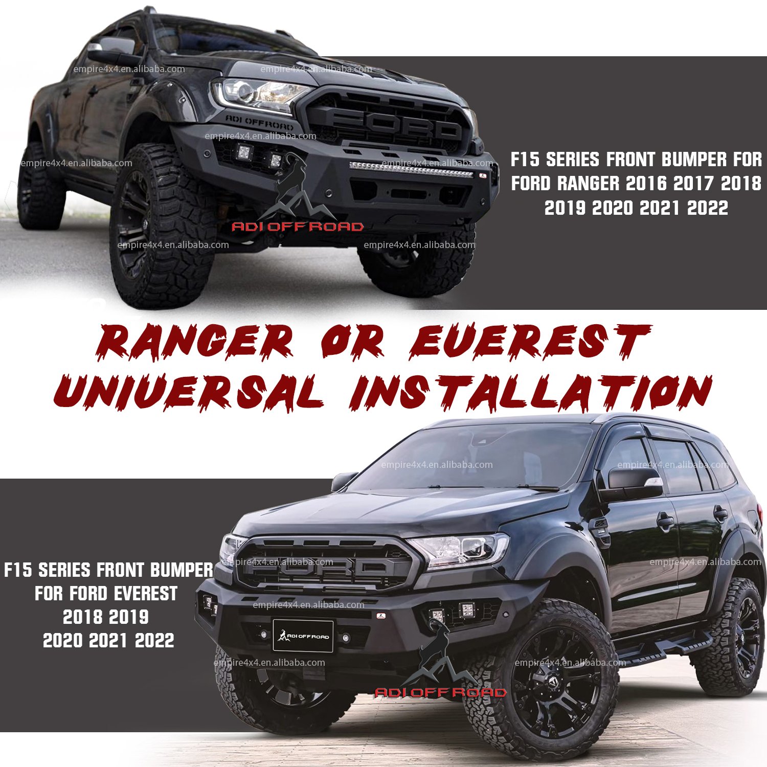 F15 Series high quality With 4 LED lights steel front bumper bull bar for Ranger xlt xls wildtrak px2 px3 T7 T8 2016~2021