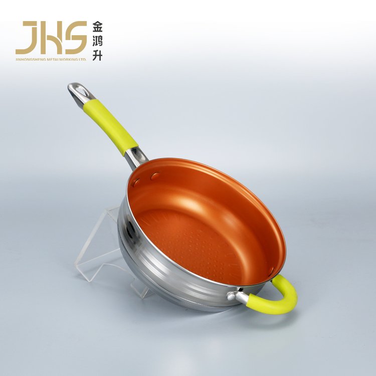Juego de 12 piezas Juego de ollas de acero inoxidable quirurgico con mango verde de silicona para el hogar