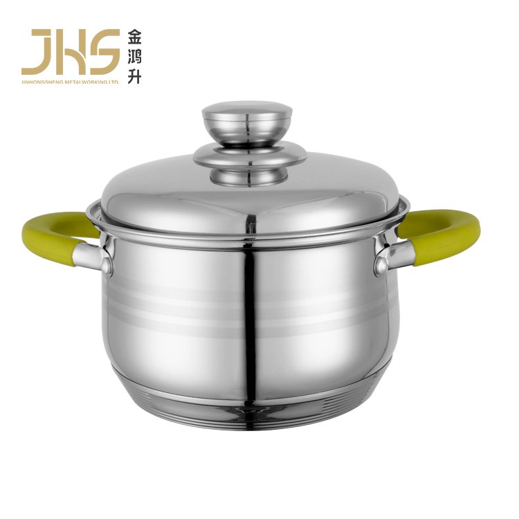 Juego de 12 piezas Juego de ollas de acero inoxidable quirurgico con mango verde de silicona para el hogar