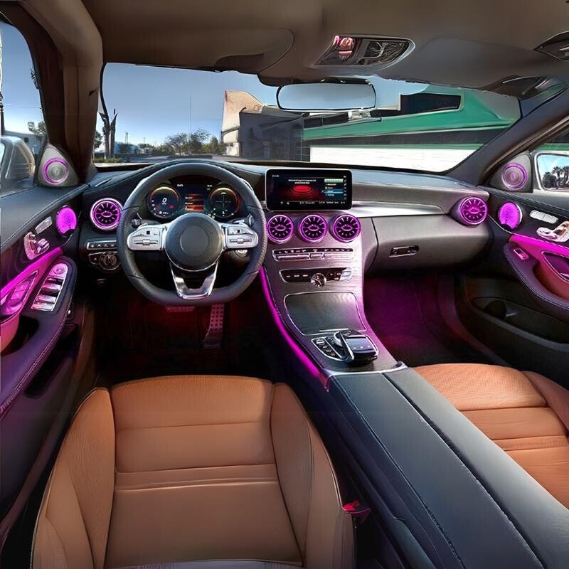 Full Set W205 Ambient Light Accessories Rotary Tweeter Luminous Turbine Vent Car Door Speaker Cover For Mercedes-Benz C-Class
