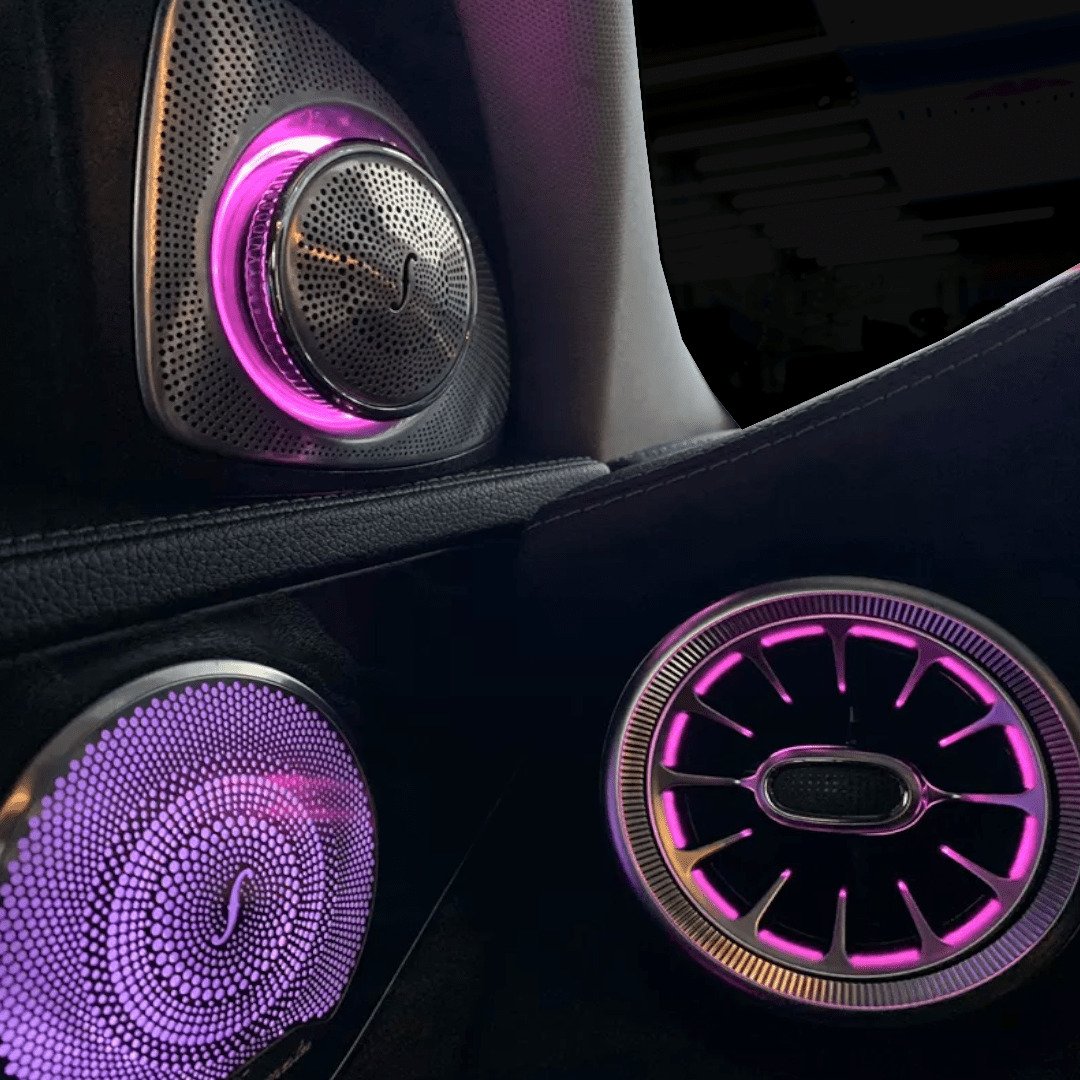 Full Set W205 Ambient Light Accessories Rotary Tweeter Luminous Turbine Vent Car Door Speaker Cover For Mercedes-Benz C-Class