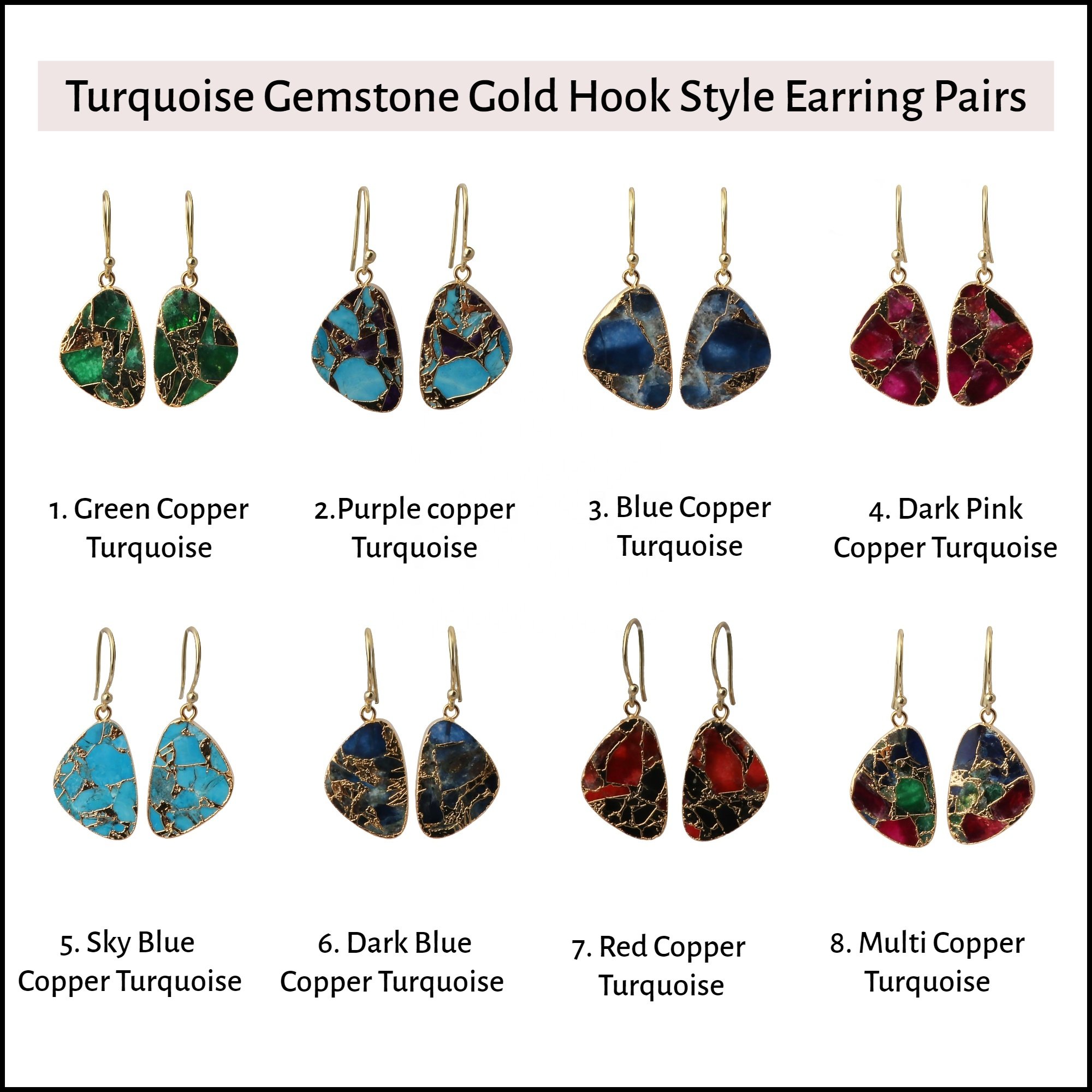 Natural copper mohave turquoise gemstone earring gold electroplated hook earring jewelry dangle drop earring jewelry for her