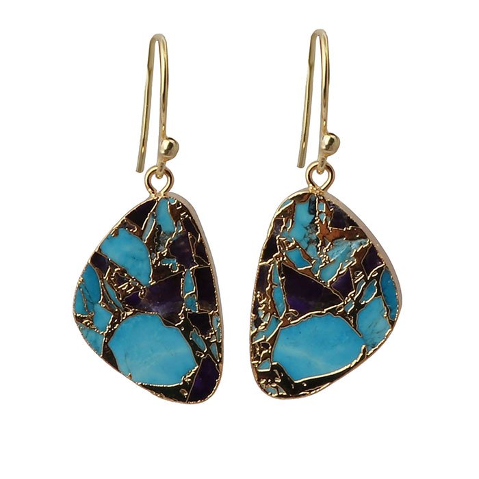 Natural copper mohave turquoise gemstone earring gold electroplated hook earring jewelry dangle drop earring jewelry for her