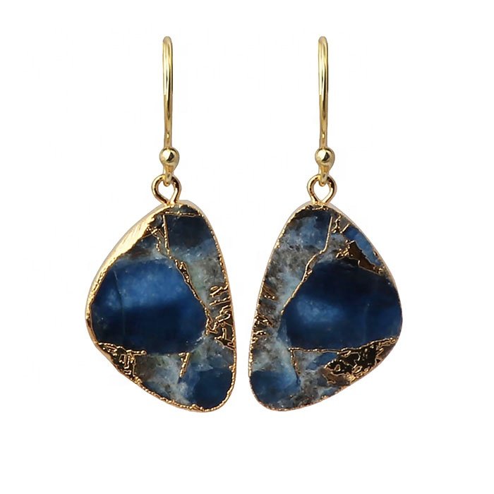 Natural copper mohave turquoise gemstone earring gold electroplated hook earring jewelry dangle drop earring jewelry for her