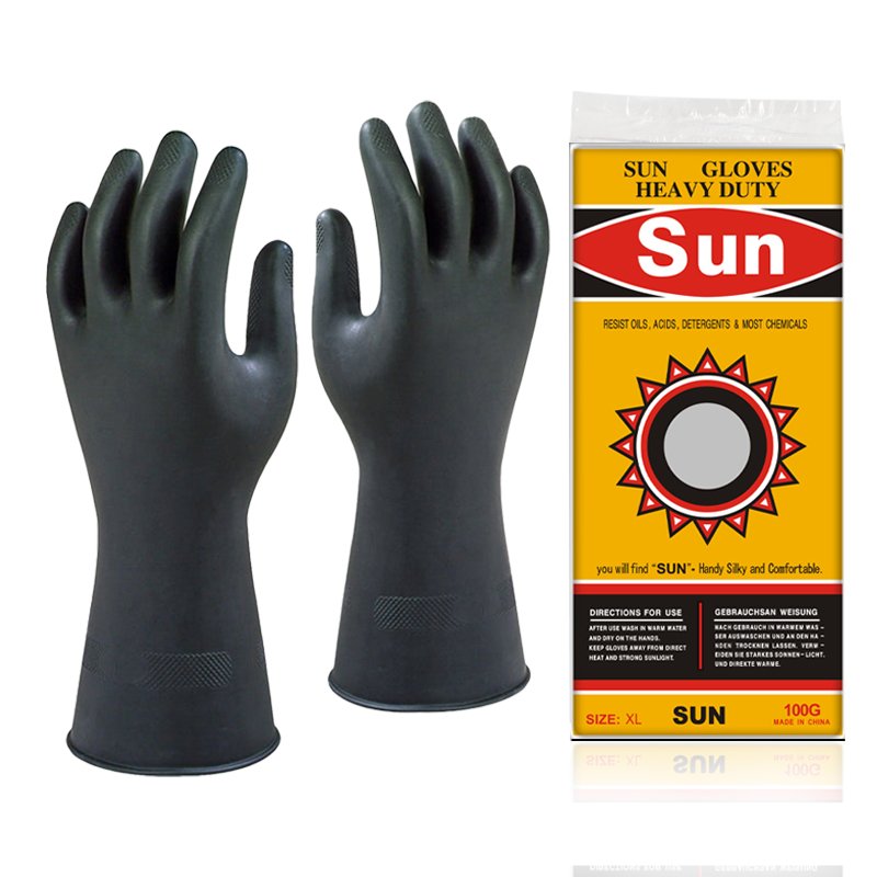 OEM AVAILABLE BLACK MINING METAL-PLATING GARDENING USE THICK LATEX INDUSTRIAL RUBBER GLOVES